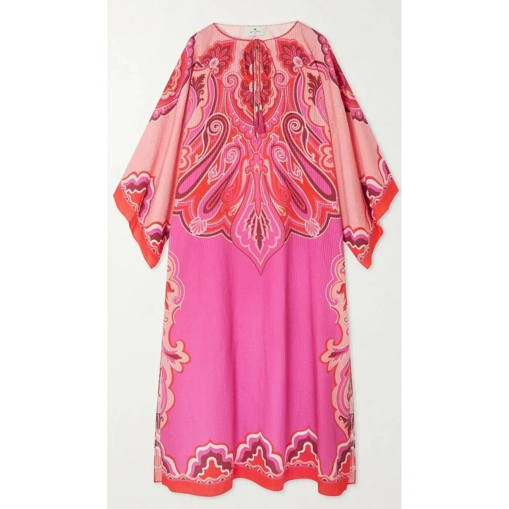 ETRO NWT Paisley Silk Cotton Kaftan Dress 38 Resort Midi Italy $1550 Resortwear - Picture 4 of 16